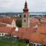 A view from the castle, the city tower in the middle and the church of St. George to the left of it.