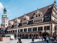 Altes Rathaus  The Markt in Leipzig, for many centuries the hub of city life, is dominated by the Old City Hall (Rathaus), a Renaissance building erected in 1556, but much altered in later centuries. The tower, with its Baroque crown, is placed asymmetrically over the main entrance, above which is a roofed balcony used for public announcements and proclamations involving trumpeters in traditional costumes. The colonnades along the front were built in 1907, replacing the wooden shops and booths that once stood here, and inside is a museum dedicated to the history of Leipzig. : 2016, DEU, Fujifilm, Germany, LG G3, Leipzig, Sachsen, Saksa, digital image, historia, history, kaupunki, kesäloma, lLeipzig, matka, phone image, summer holiday, town, travel