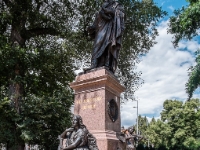 Felix Mehdelssohn Bartholdy  On 26 May 1892, 24 years after the committee in charge of the monument in honour of the composer Felix Mendelssohn Bartholdy had been founded and 45 years after his early death, the monument could be inaugurated. The bronze monument was situated on the east side of the old Gewandhaus music hall in Leipzig and had been created after drafts by Werner Stein. During the Nazi period the Mendelssohn monument was torn down on 9 November 1936, as Mendelssohn was considered a Jew and therefore - according to Mayor Haake, a national socialist, could "not be displayed as an exponent for a German city of music". In 2003 the then mayor of Leipzig, Wolfgang Tiefensee, and the honorary conductor of the Gewandhaus orchestra, Prof Kurt Masur, agreed to rebuild the Mendelssohn monument. With the help of a generous donation by Dr Wolfgang Jentzsch, the reconstruction of the monument started. The reconstructed Mendelssohn monument is located in the heart of the city, on Dittrichring, just across from St Thomas Church. The Monument was inaugurated on 18 October 2008. : 2016, DEU, Fujifilm, Germany, LG G3, Leipzig, Sachsen, Saksa, digital image, historia, history, kaupunki, kesäloma, lLeipzig, matka, phone image, summer holiday, town, travel