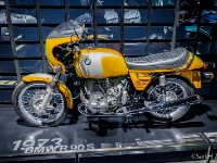 BMW R90S  BMW R90S, 1973.  BMW commissioned designer Hans Muth to oversee the R90S, which became the flagship of the boxer engined "/6" range. Sporting distinctive two-tone paintwork, a bikini fairing and a new tail, the R90S was intended to shrug off the enduring image of BMW bikes as staid and utilitarian. : 2016, BMW, BMW Museum, BMW Welt, Fujifilm, LG G3, Munich, München, car, digital image, historia, history, kesäloma, matka, motorbike, phone image, summer holiday, travel