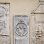 Old gravestones in church wall